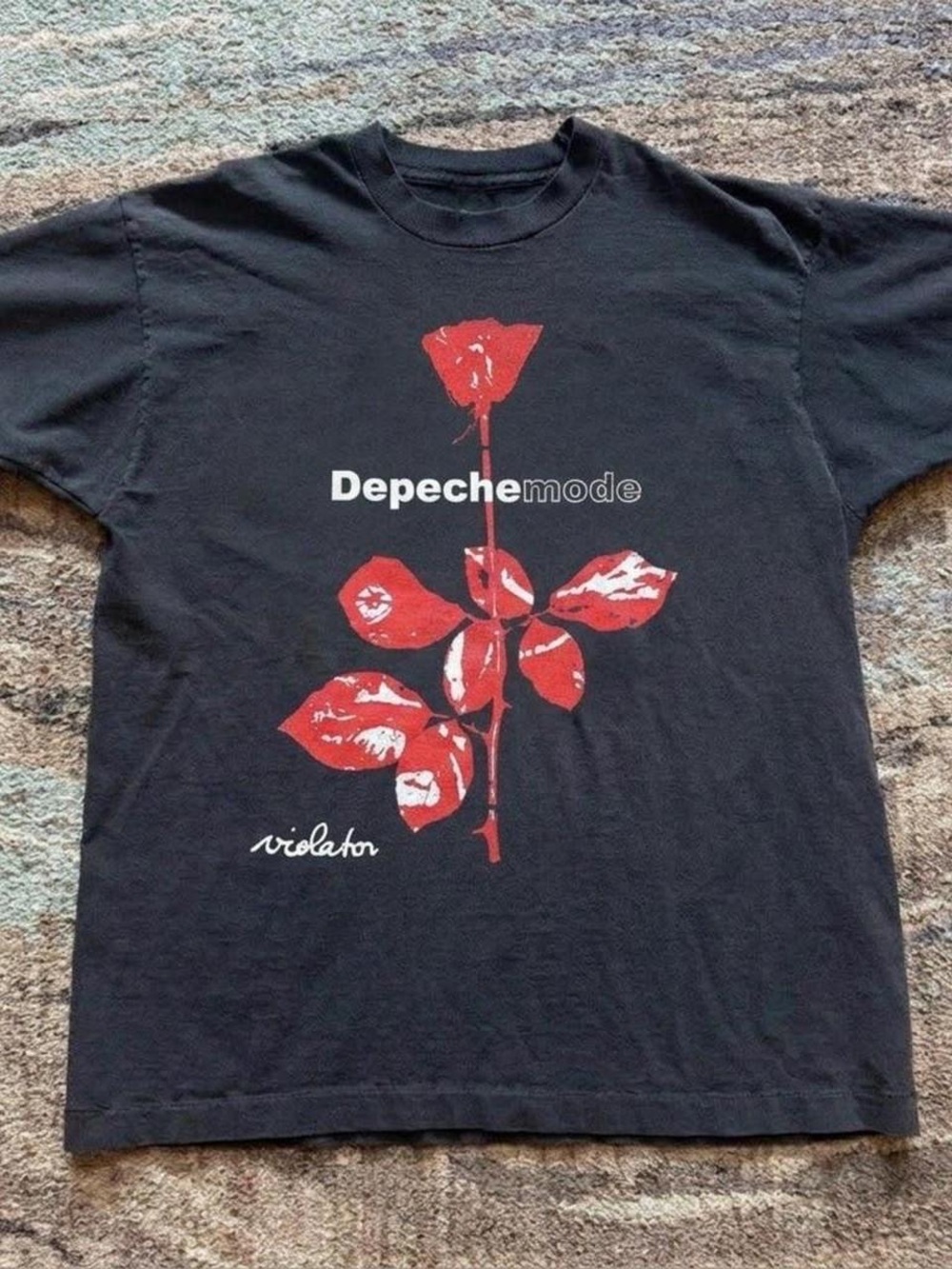 Gildan Depeche Mode Black Tee with Red Rose Graphic